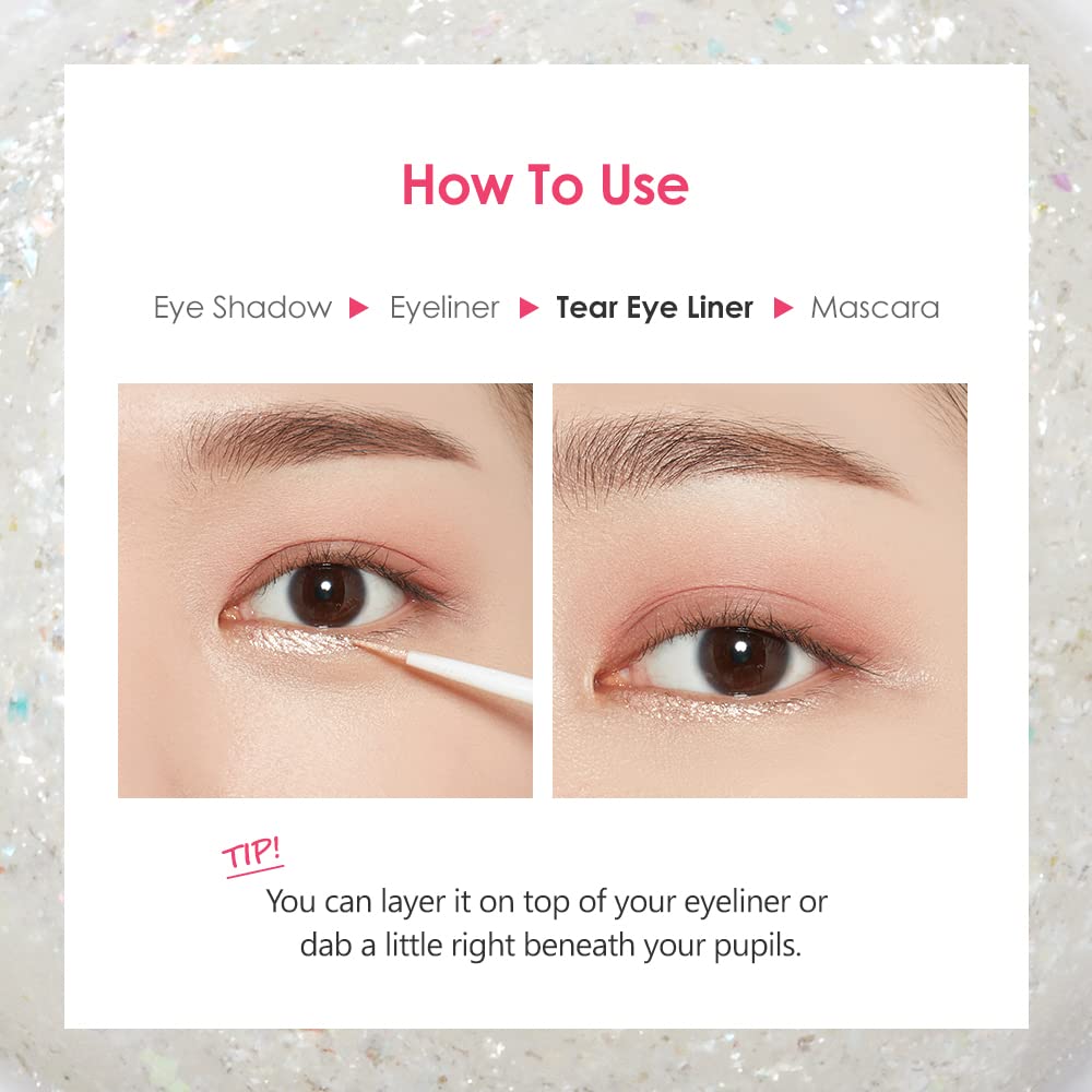 ETUDE Tear Eye Liner  01 White Crystal Pearl لاينر العيون السائل اللامع