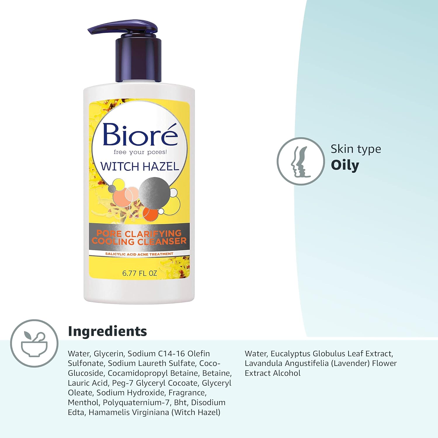BIORE Free Your Pores Witch Hazel Pore Clarifying Cooling Cleanser Salicylic Acid Acne Treatment
