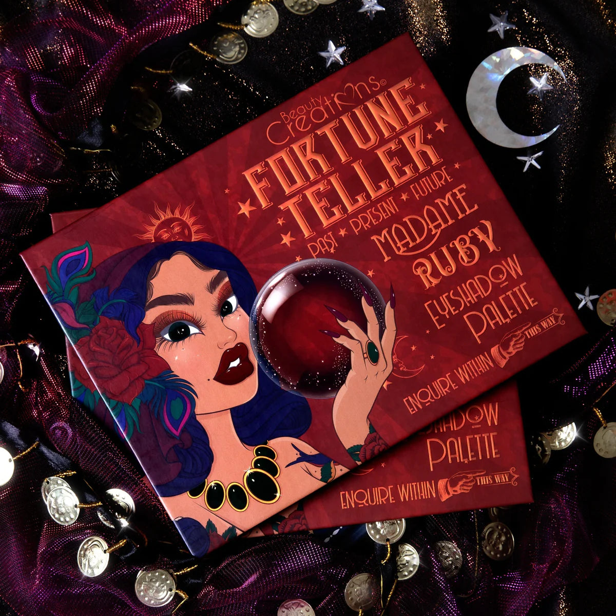 BEAUTY CREATIONS Fortune Teller Past Present Futuire Madame Ruby Eyeshadow Palette inquire within ￼