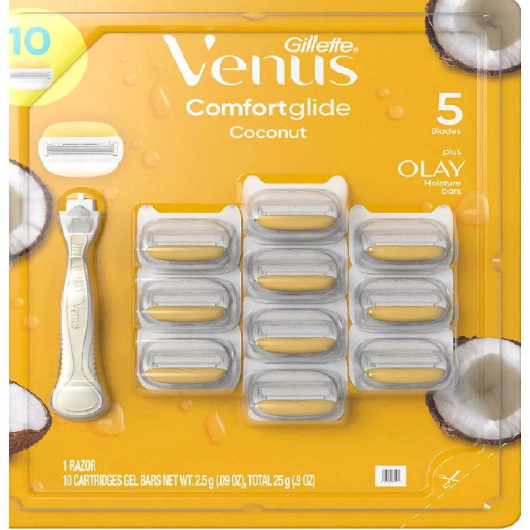 VENUS ComfortGlide Collection, Olay/Coconut 10 Refills (5 Blades) AND Venus Razor w/ 12 Refills Freesia